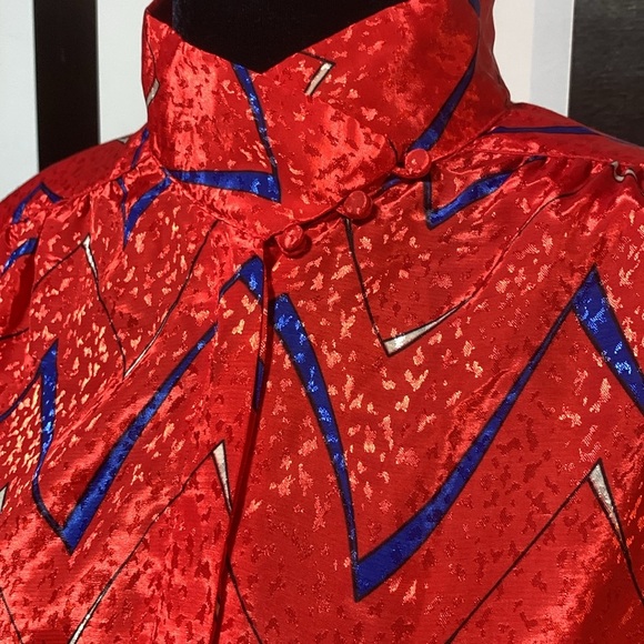 Vintage Red White and Blue High Neck Blouse Patriotic Retro Secretary Size Med - Picture 3 of 17